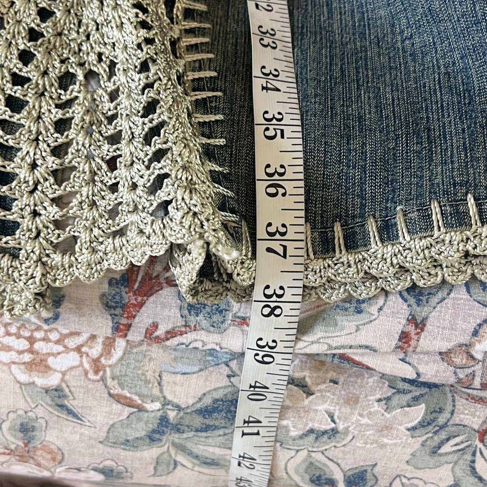 Y2K Crest Jeans,Crochet Panel Denim Mermaid Skirt Boho Western Stretch Size S - Picture 11 of 11